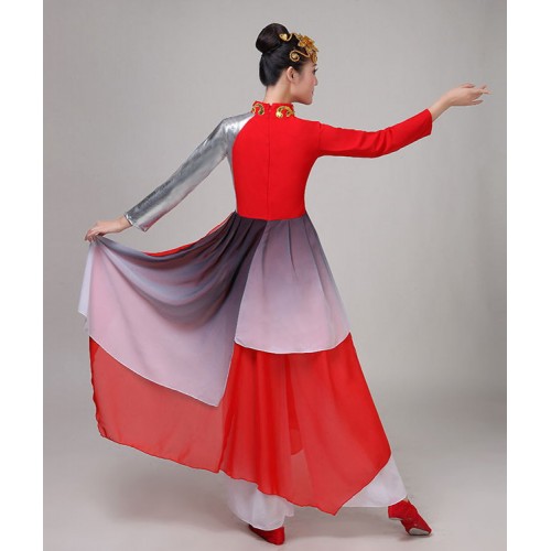 Women's chinese folk dance costumes female drummer ancient traditional yangko fairy fan dance cosplay drama dance dresses